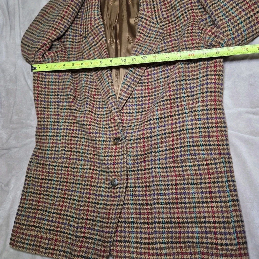 Vintage LizSport Petites Wool Blend Plaid Blazer Jacket Women's Size 8P Academia
